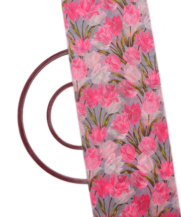 pink colour flower print chanderi fabric